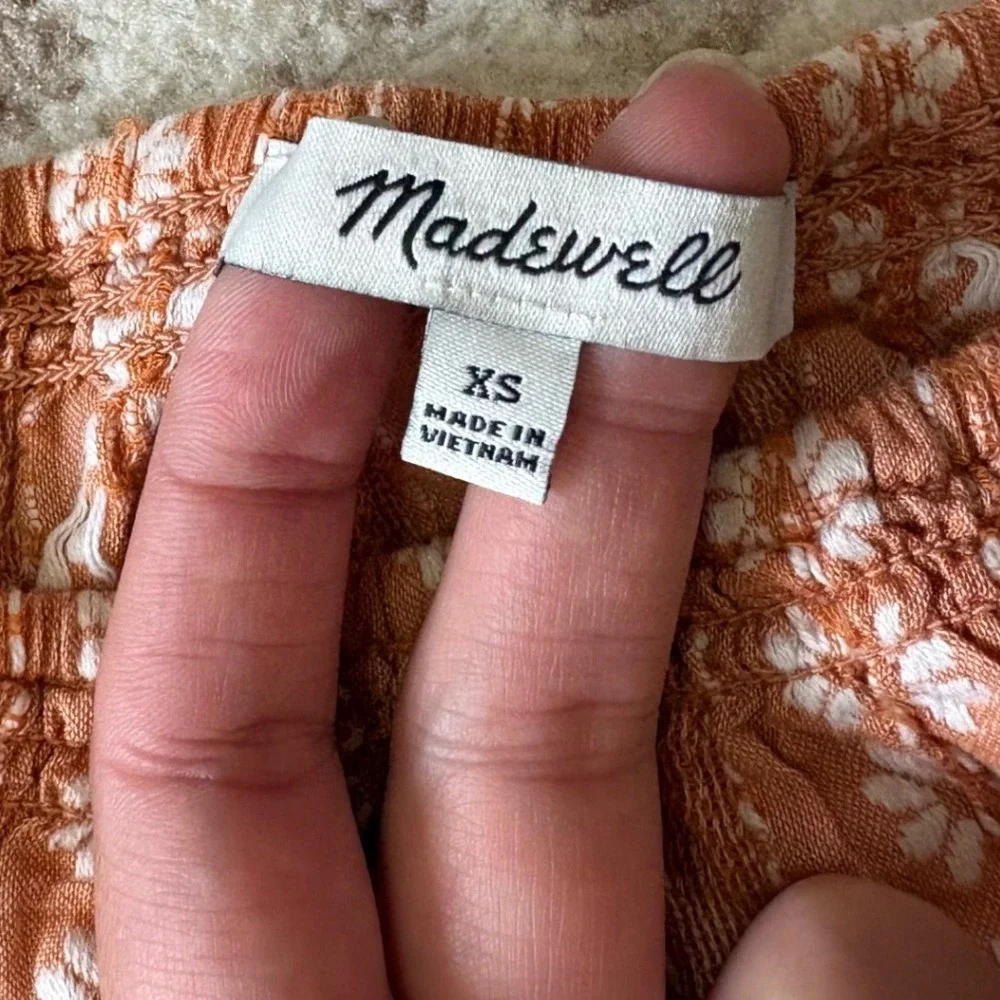 Madewell Blouse Women XS Orange Floral Off-The-Shoulder Puff Sleeve Cottagecore